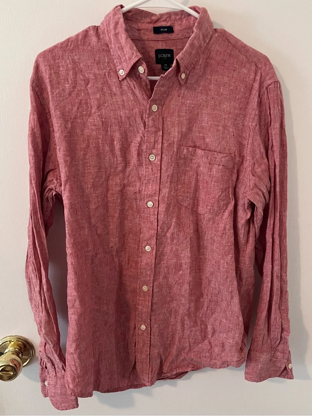 J. Crew Men’s Classic Linen Blend Shirt Slim Button Down Red Size Medium